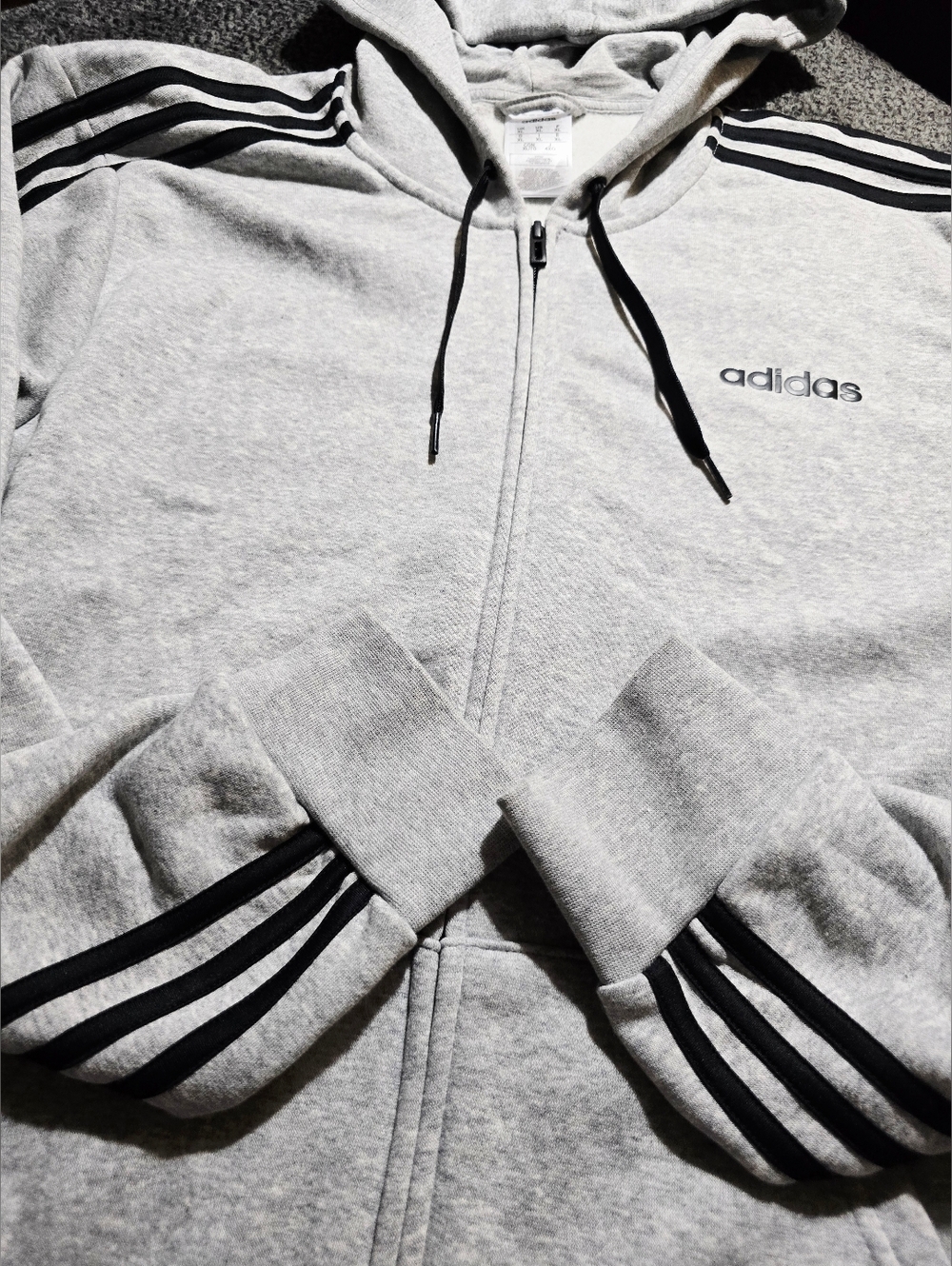 Adidas Gray Full Zip Hoodie 3 Stripe Sleeve Men’s XL - Picture 3 of 9